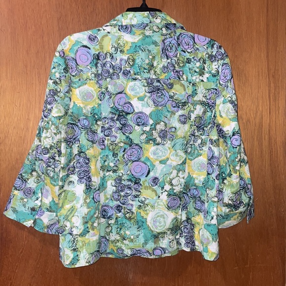 •CHRISTOPHER&BANKS•BLUE & GREEN SCALLOPED HEM 3/4 SLEEVE BUTTON UP BLAZER LARGE - Picture 4 of 7